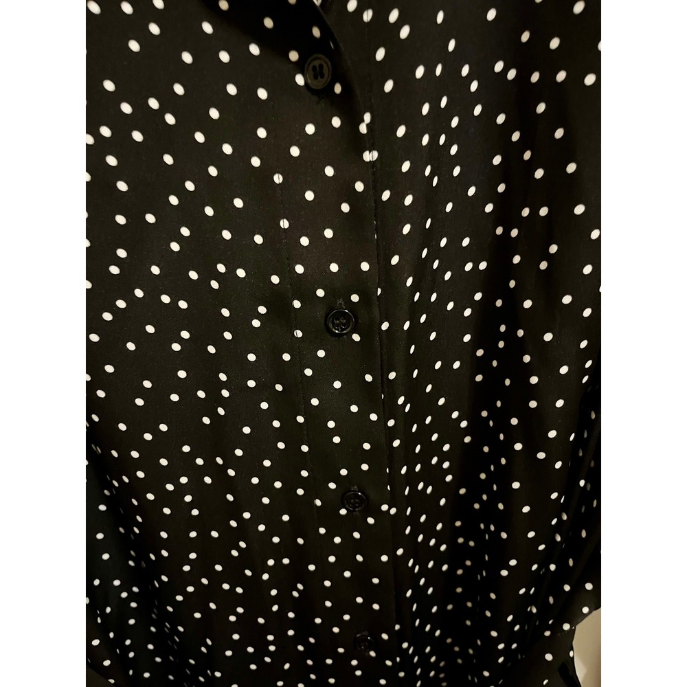 NWT Quince Silk Maxi Shirt Dress Black White Polka Dot Belted Size L - Picture 5 of 10